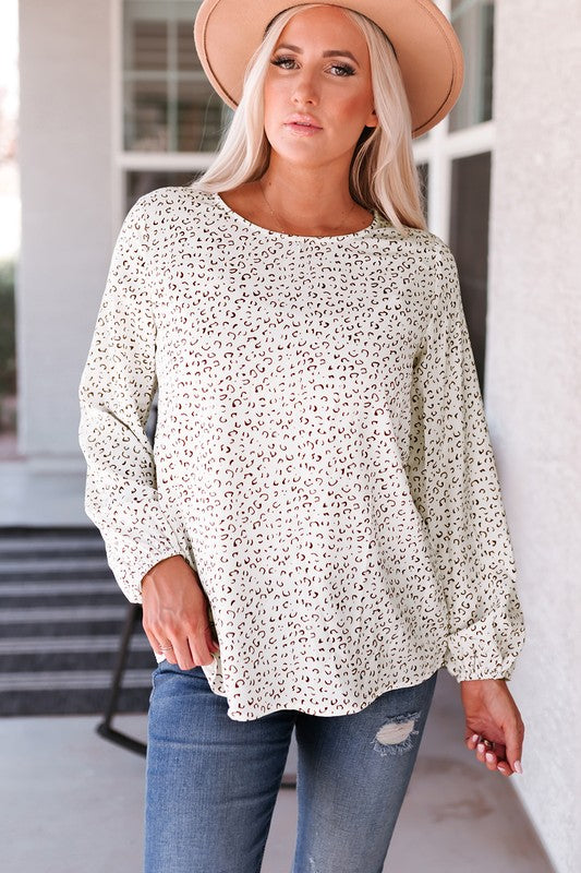 Women Leopard Crew Neck Long Sleeve Blouse