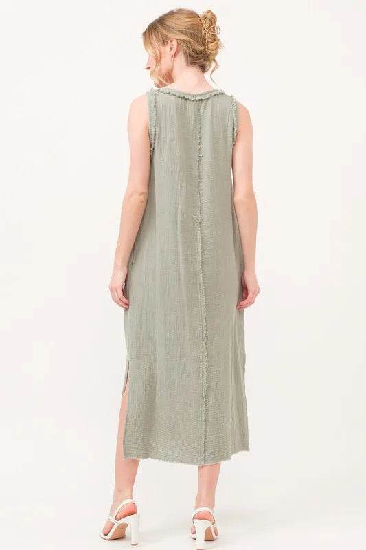 And The Why Washed Gauzed Patch Pocket Tank Midi Dress