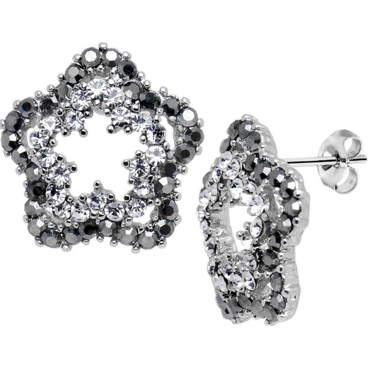 Flower Studded Black and Crystal Earrings