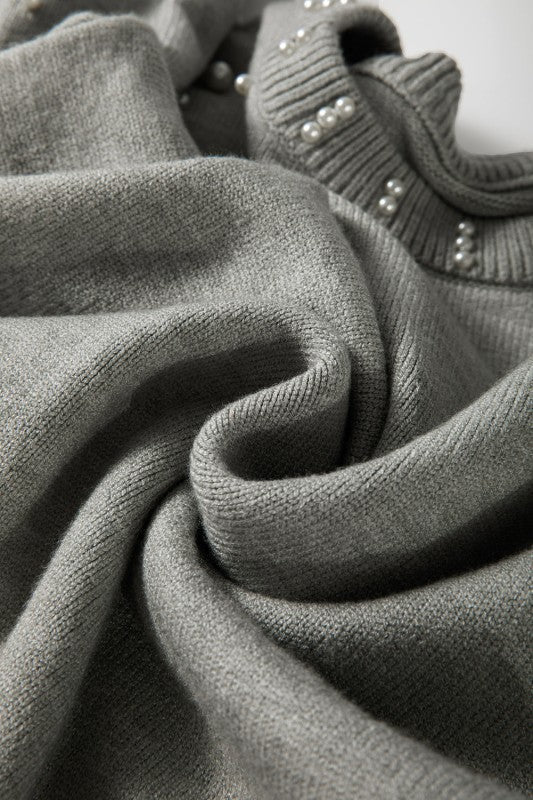 Solid Pearl Drop Shoulder Round Neck Sweater