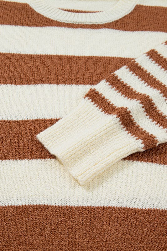 Stripe Patchwork Drop Shoulder Sleeve Sweater