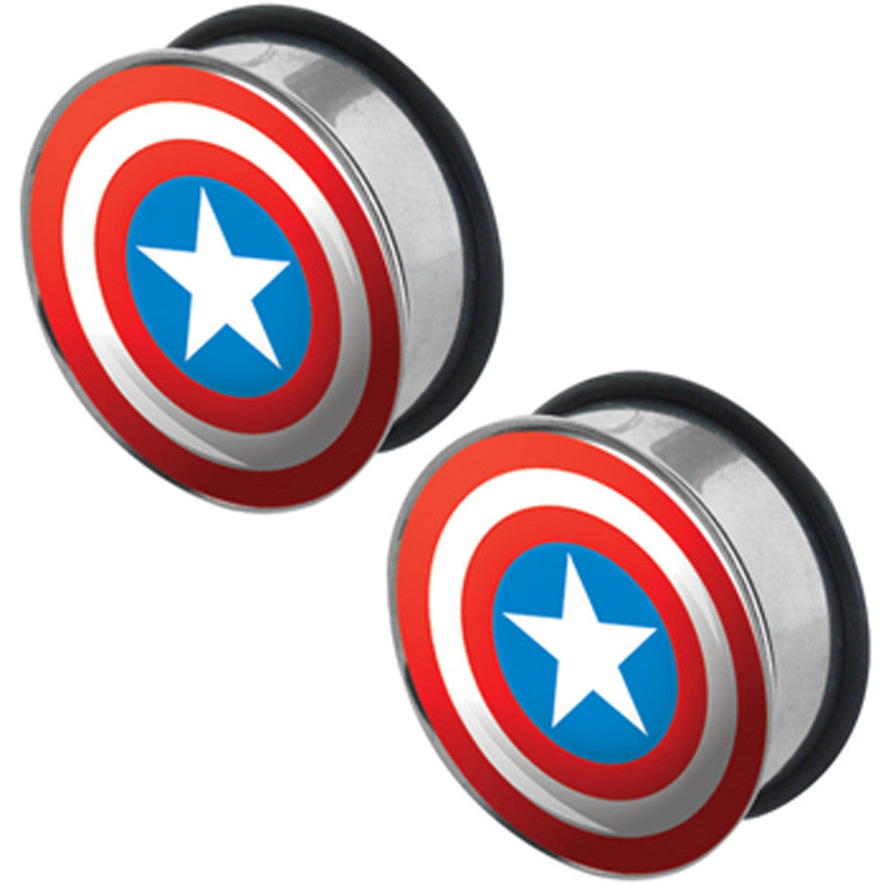 1 inch Captain America Steel Tunnel Plugs Set