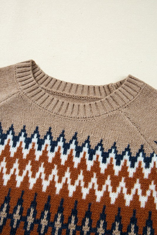 Western Aztec Geometric Colorblock Crewneck Sweate