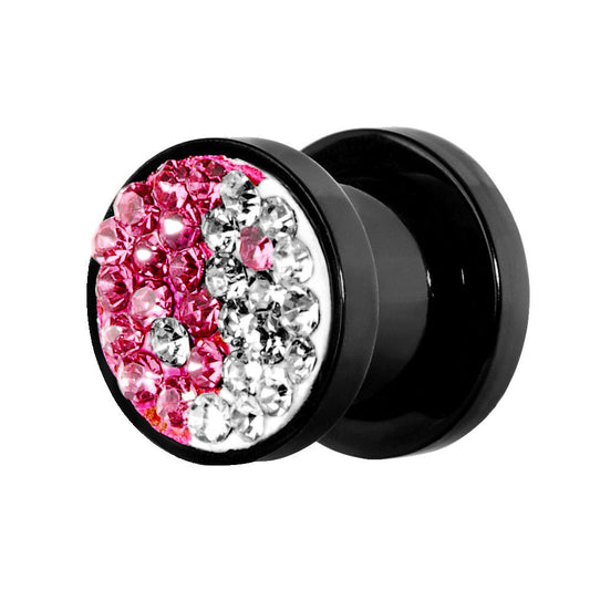 0G Pink Crystal Ferido Yin Yang Acrylic Screw Fit Tunnel