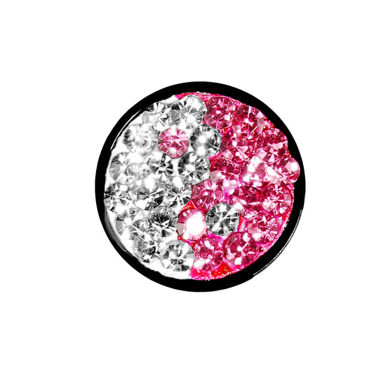 0G Pink Crystal Ferido Yin Yang Acrylic Screw Fit Tunnel