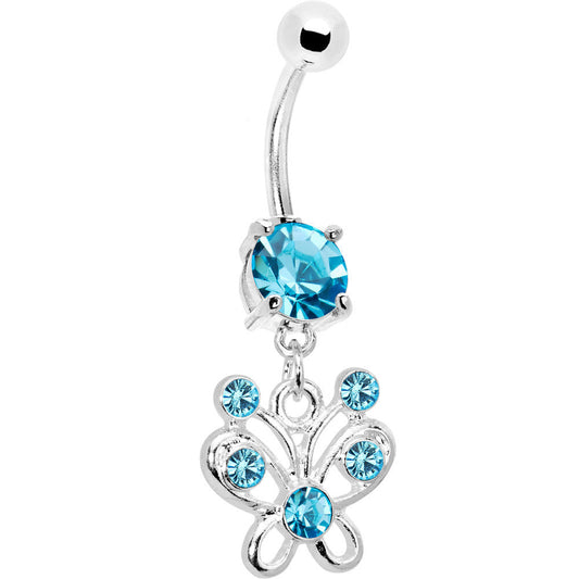 Aqua Cubic Zirconia Butterfly Belly Ring