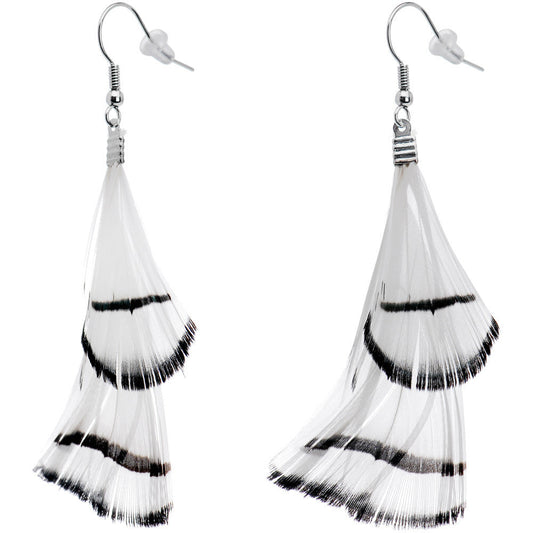White with Black Stripe Feather Drop Earrings
