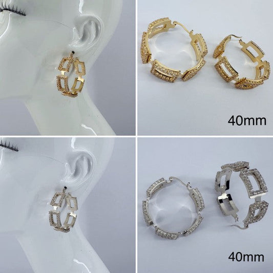 40mm Hoop Earrings Rectangle full of Rhinestones