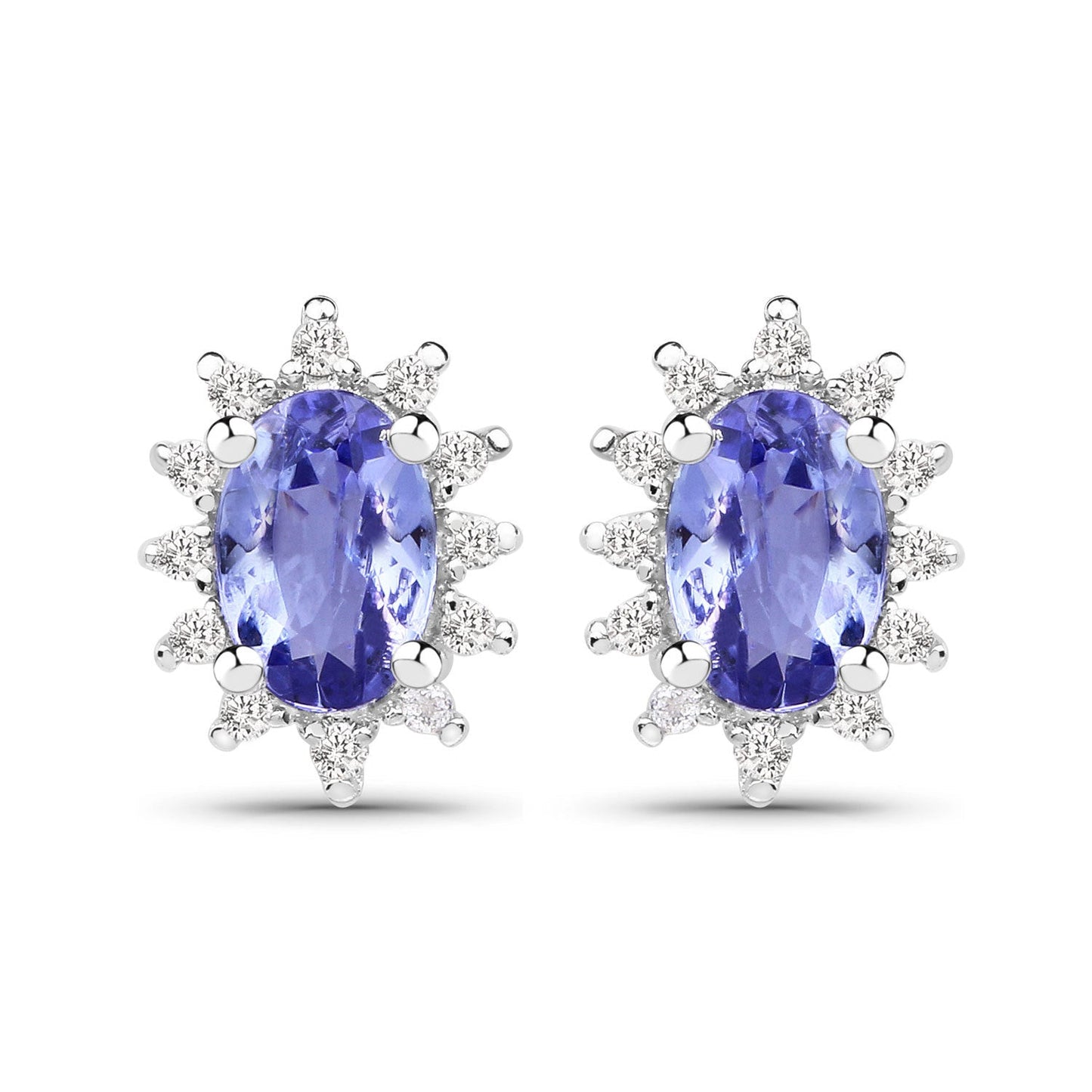 2.00 Carat Genuine Tanzanite and White Topaz .925 Sterling Silver Jewelry Set