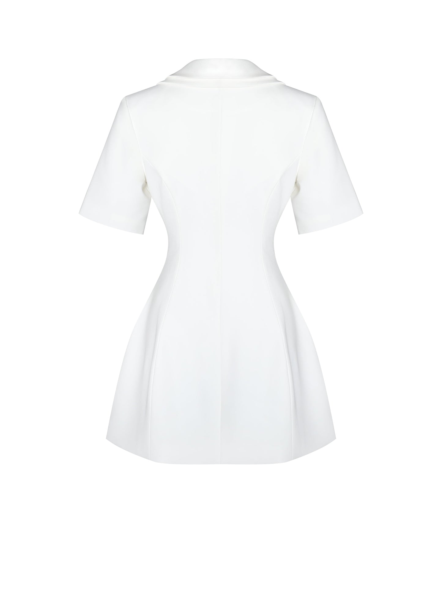 Madelina White Double Breast Satin Trim Blazer Dress