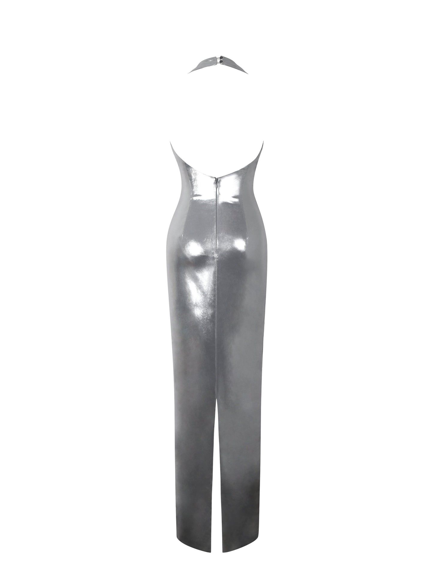 Valeska Silver Foil Plunging Sheath Maxi Dress