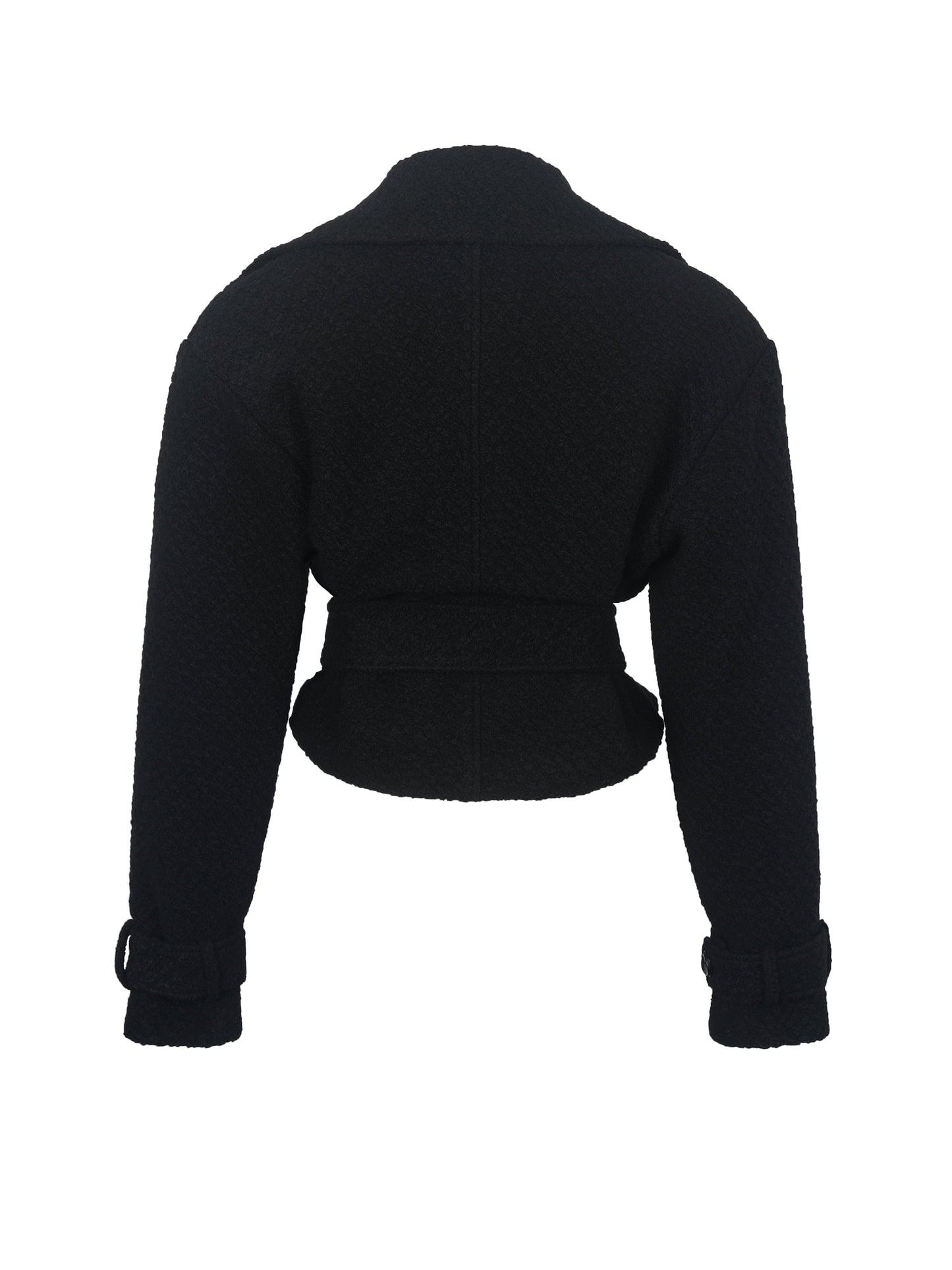 Dara Black Wool Blend Cropped Double-Breasted Belted Coat