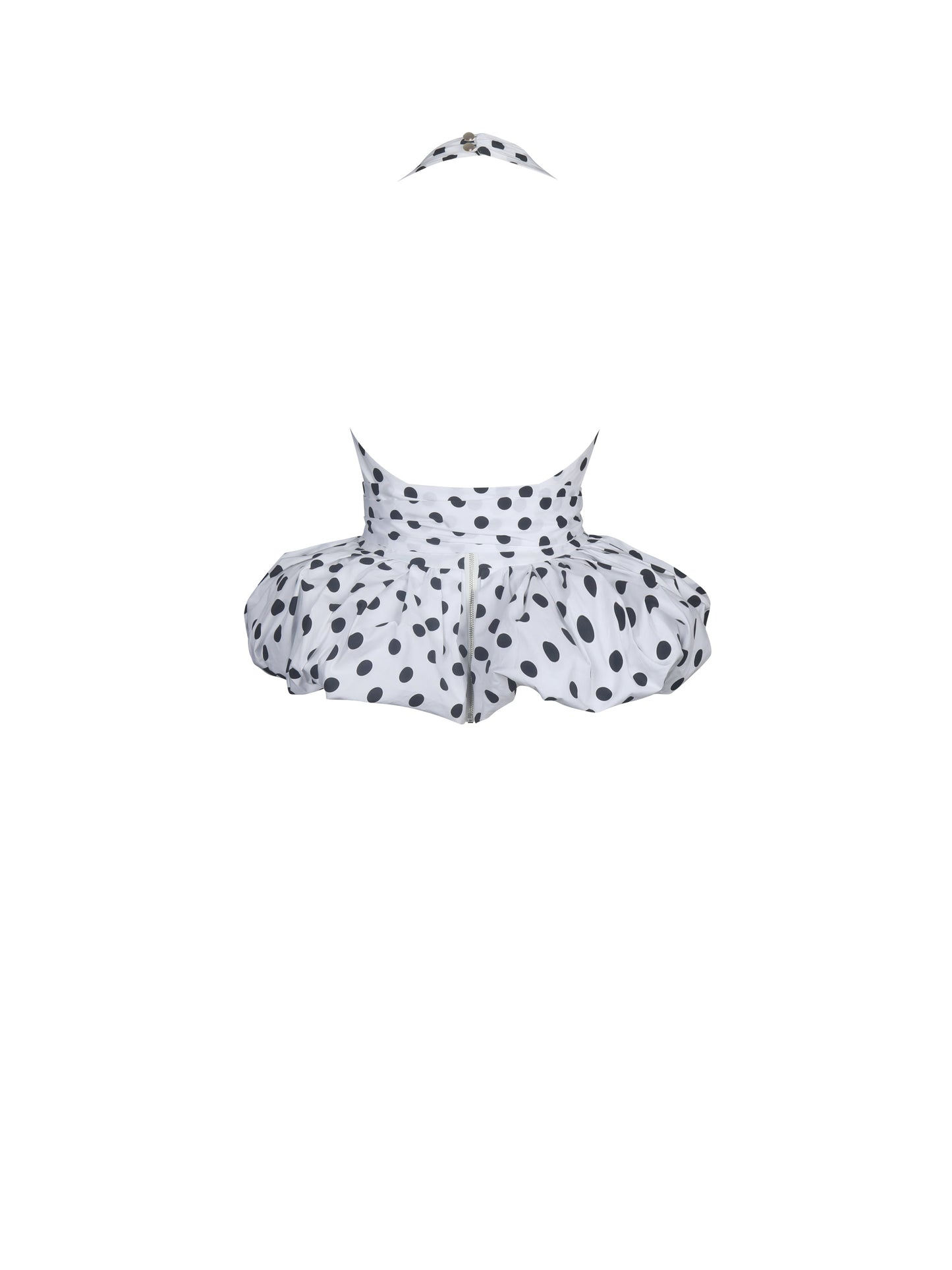 Ilene White and Black Polka Dot Bubble Hem Halter Top