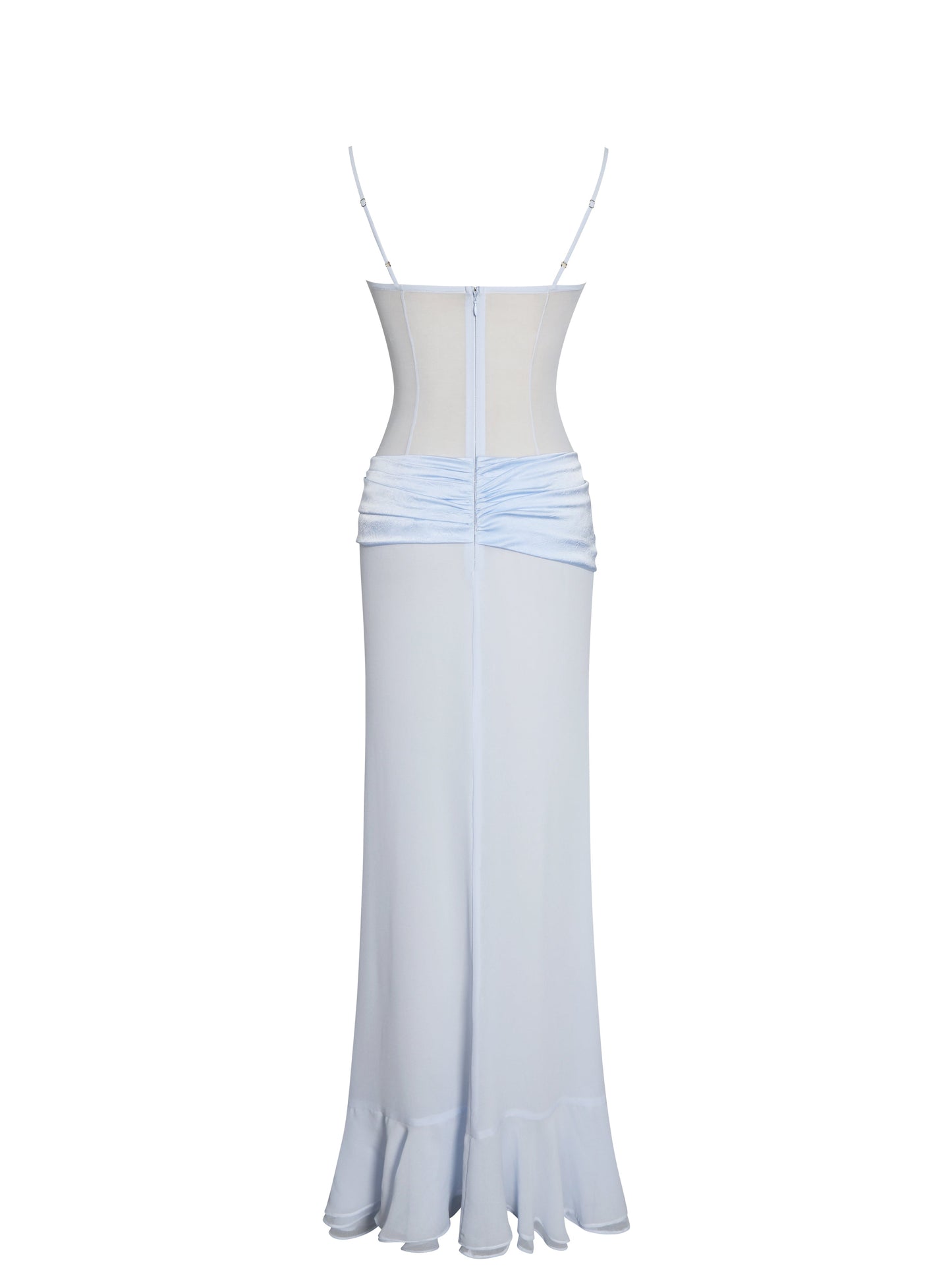 Lacy Blue Ruched Breast High Slit Chiffon Dress