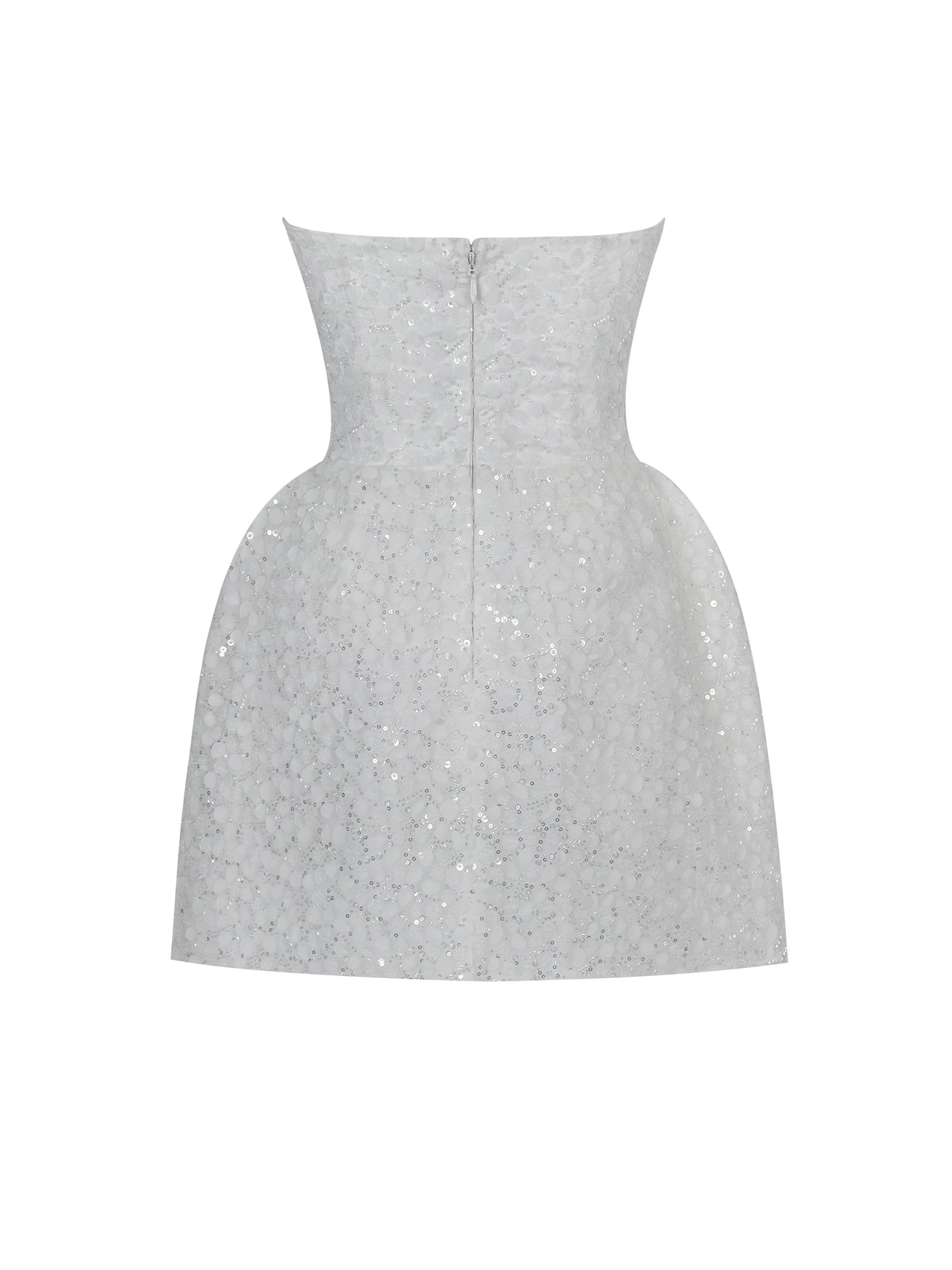 Tressa White Beaded Mesh Strapless Mini Wedding Dress