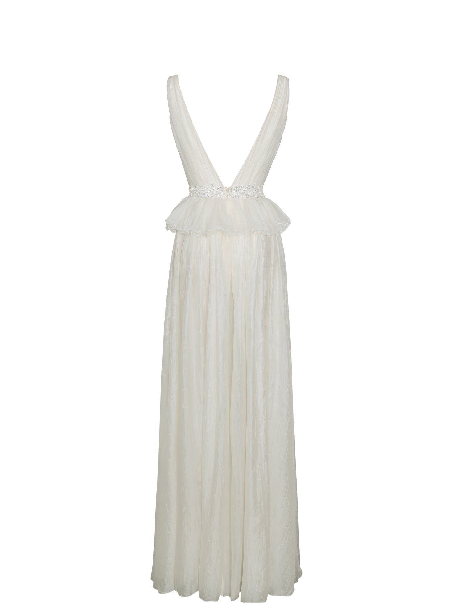 Calleigh Off White Flare Beaded Belt Maxi Gown
