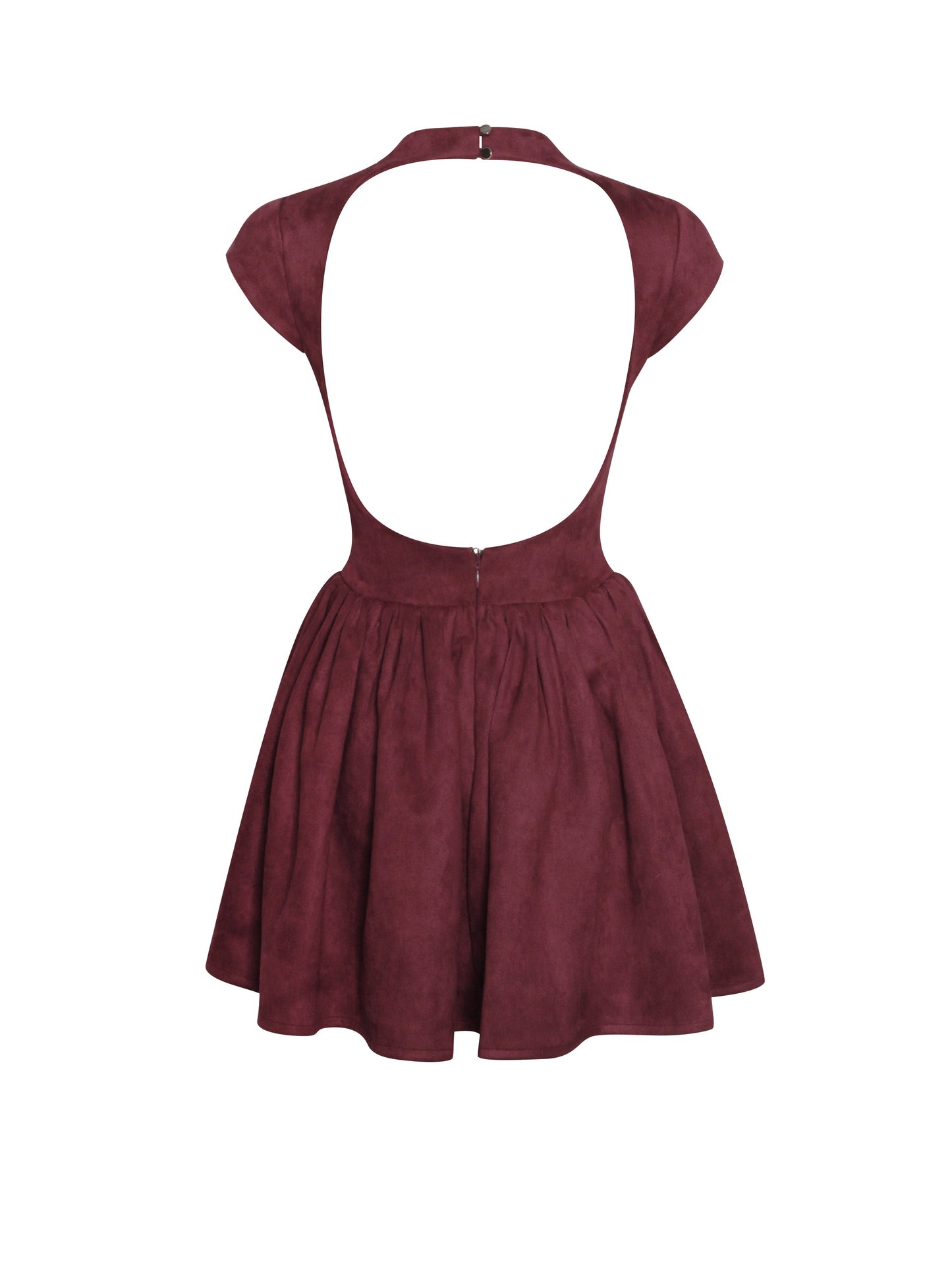 BBC Jacqueline Backless Burgundy Mini Puffy Suede Dress