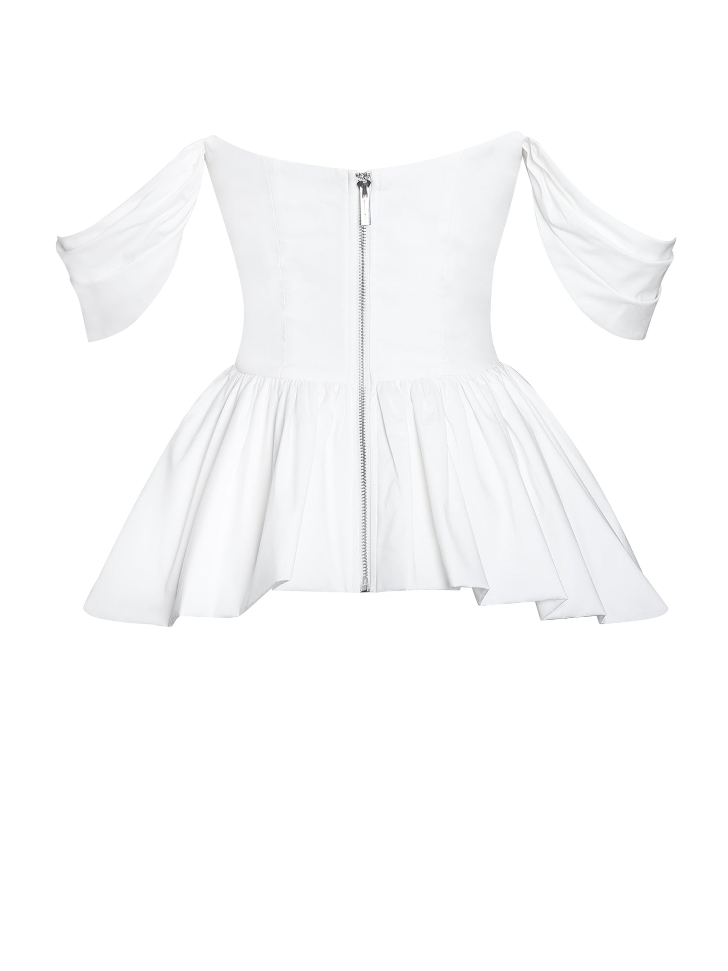 Qistina White Off-shoulder Bubble Hem Peplum Cotton Top