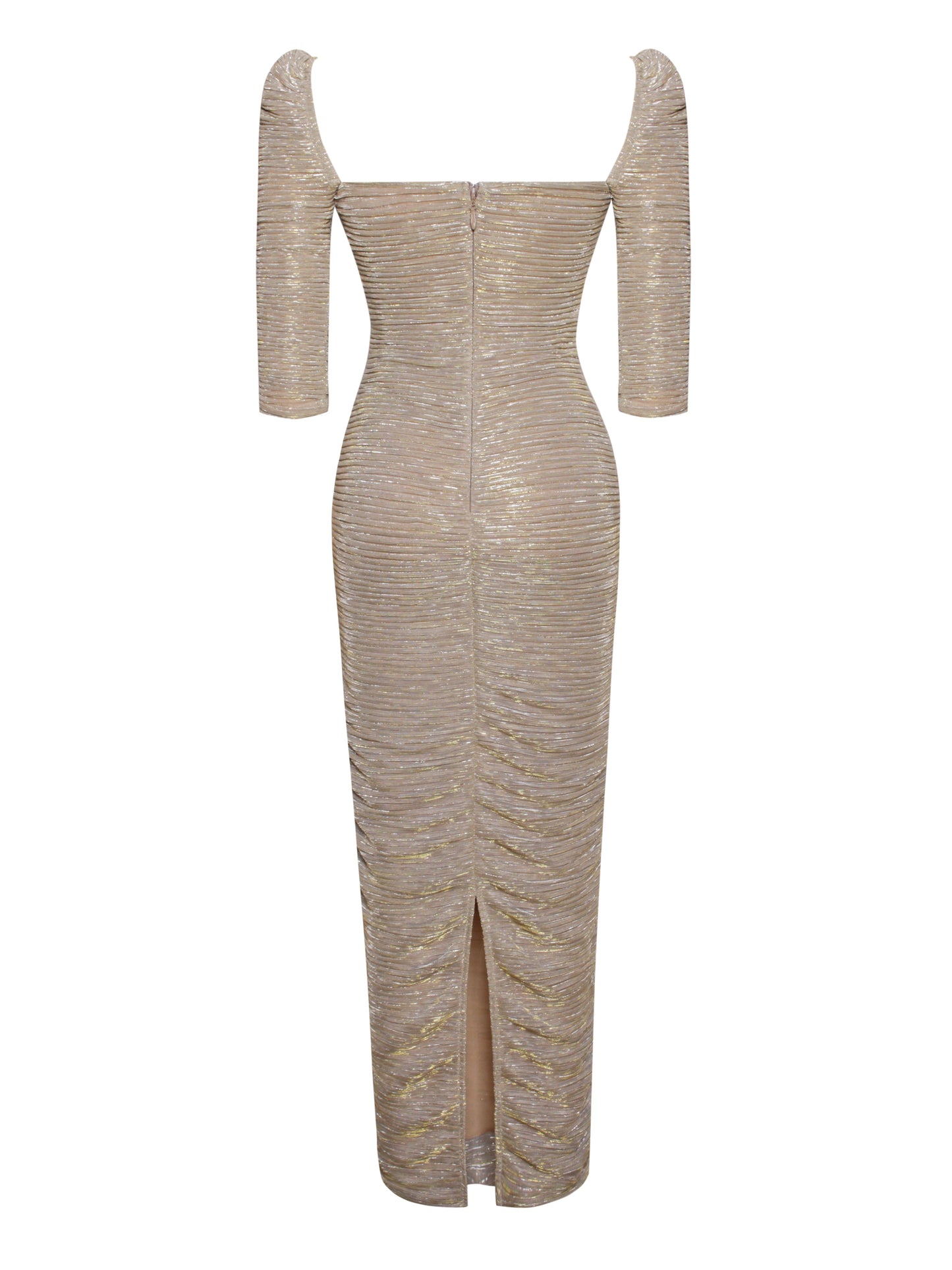 Sorrel Gold Ruched Chiffon Long Maxi Dress
