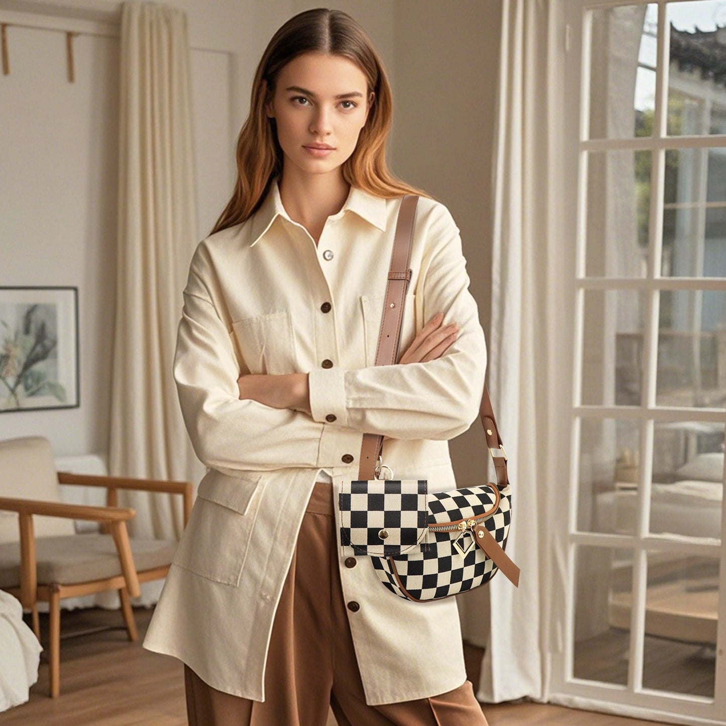 Small Crossbody Versatile Checkerboard Chest Bag – Fashion Plaid Waist Bag, Stylish Messenger Bag & Fanny Pack for Everyday Use