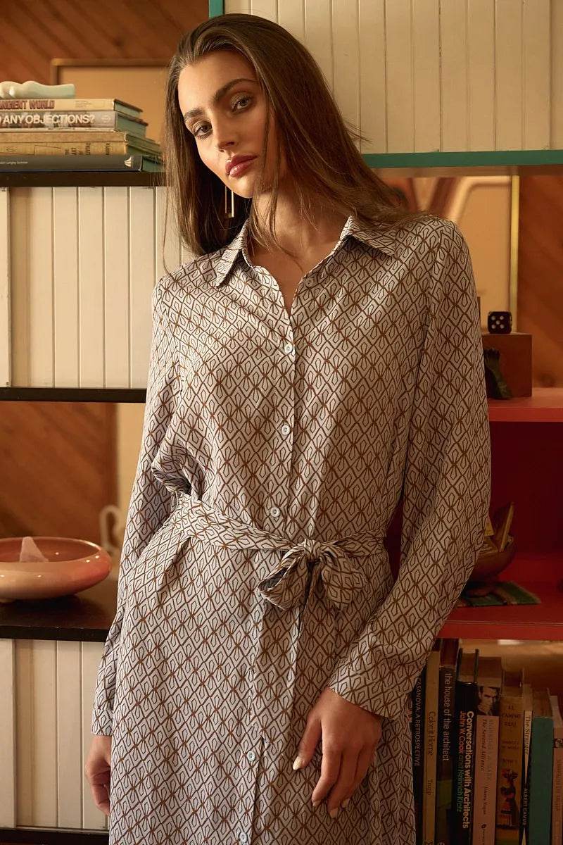 Mittoshop Abstract Print Waist Tie Midi Shirt Dress