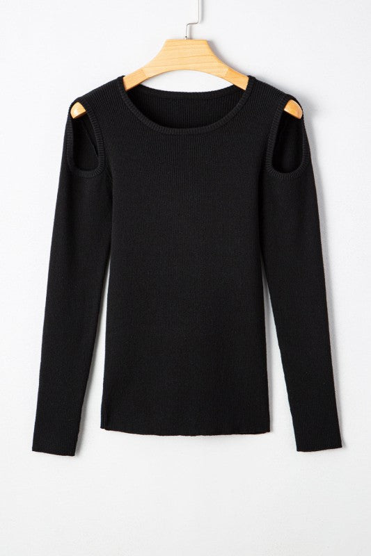 Amaya Ribbed Knit Cold Shoulder Sweater
