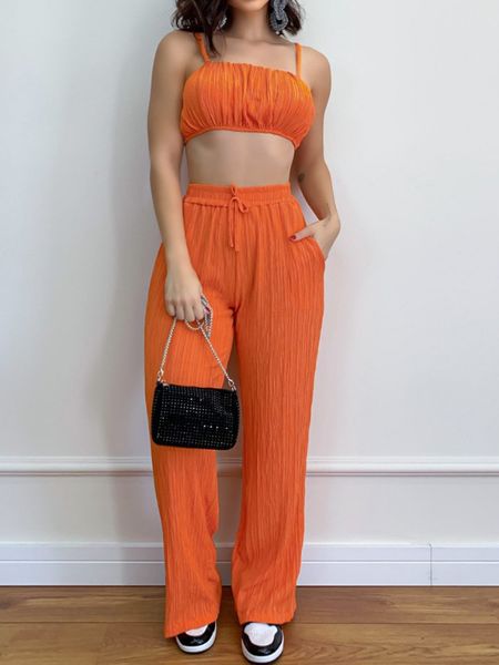 Sexy Suspender Pleated Fabric Pants Two-Piece Set