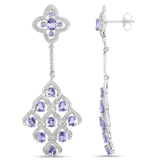 3.90 Carat Genuine Tanzanite and White Topaz .925 Sterling Silver Earrings