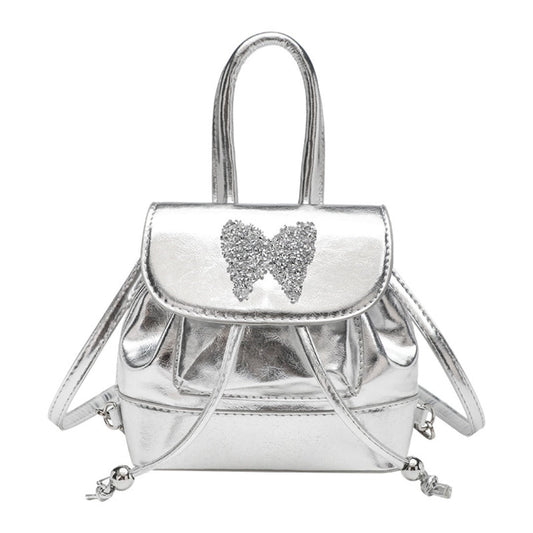 Small silver backpack, bag women's fashion versatile travel mini backpack, student bag, small women backpack purse