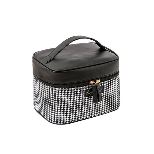 Multifunctional PU thousand bird grid cosmetic bag, portable cosmetic case, large capacity storage bag cosmetics, storage box, makeup bag with compartments,