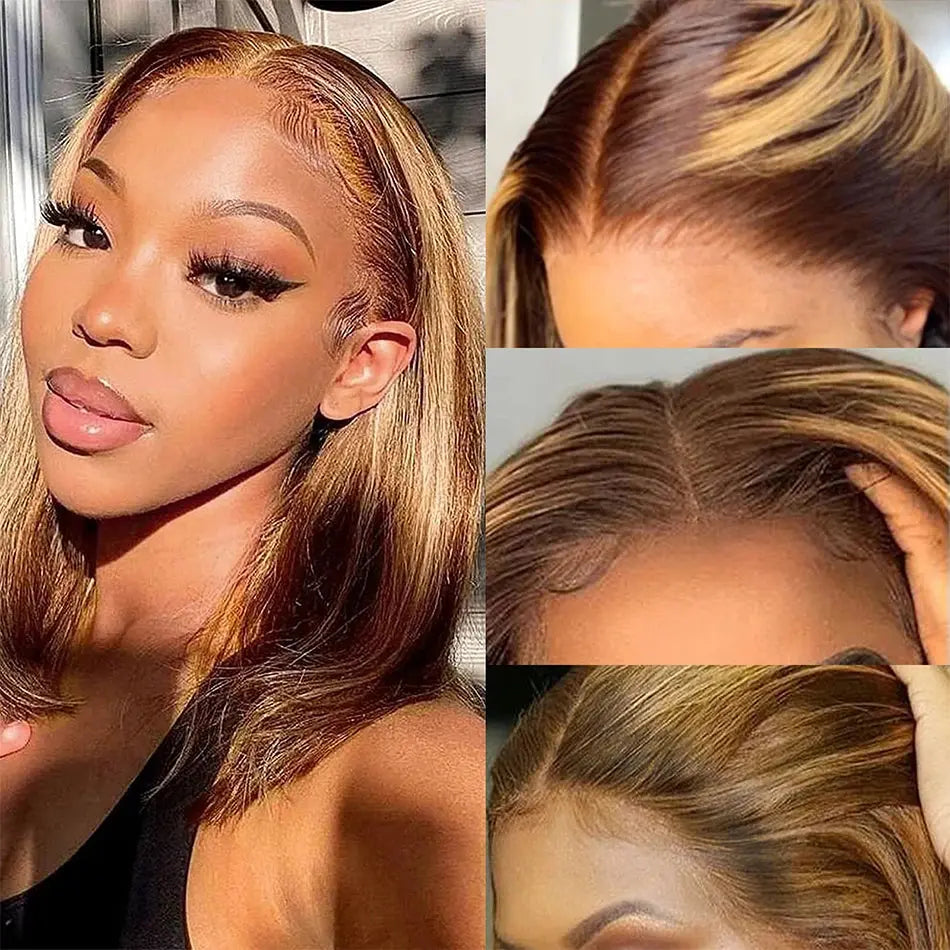 4-27 Highlight | 4-30 Highlight | Human Hair | Bob | Straight | Lace Front | Human Hair | Brazilian Short Bob Human Hair Wigs
