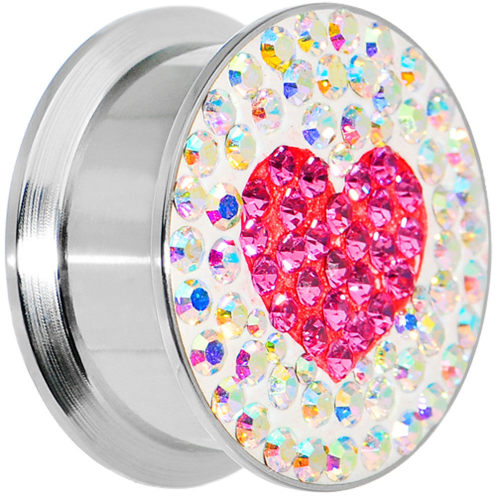 20mm Stainless Steel Aurora Gem Pink Heart Screw Fit Plug