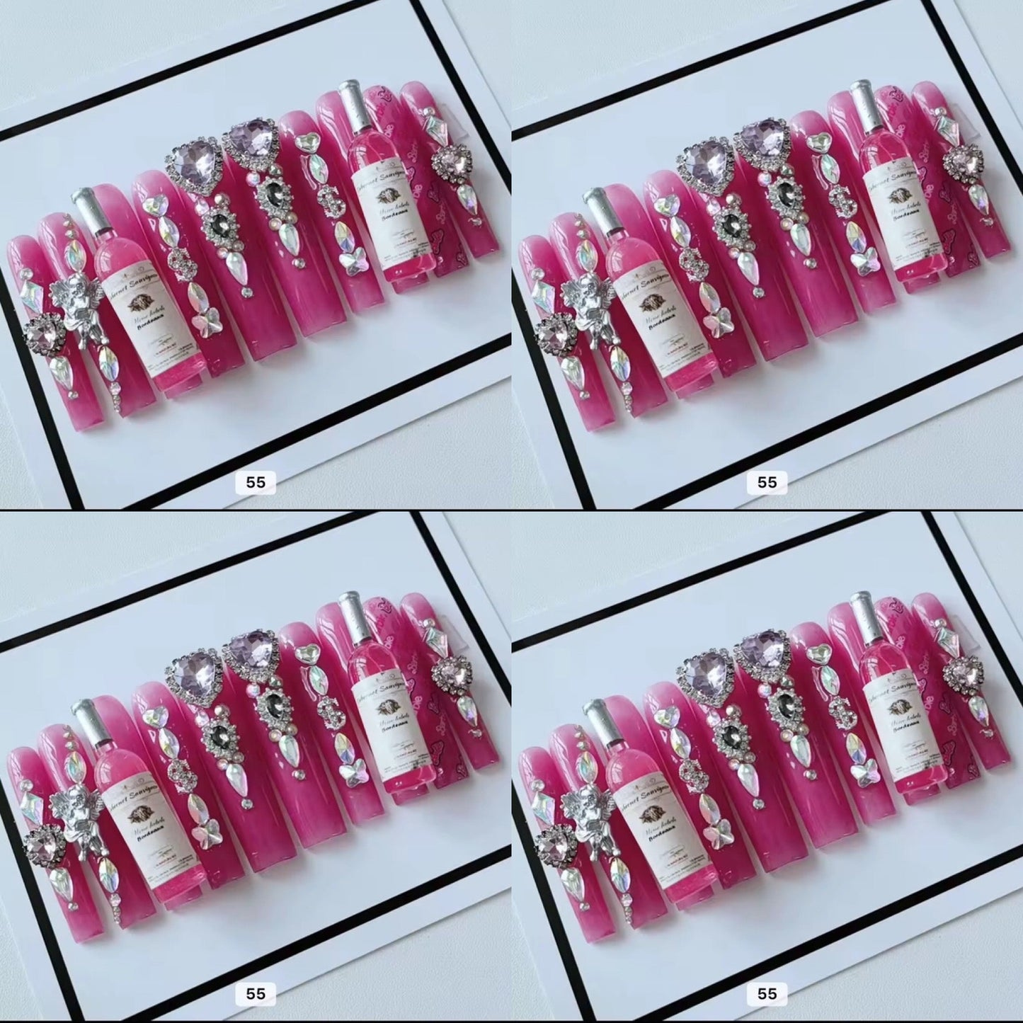 Pink acrylic press on nails with champagne