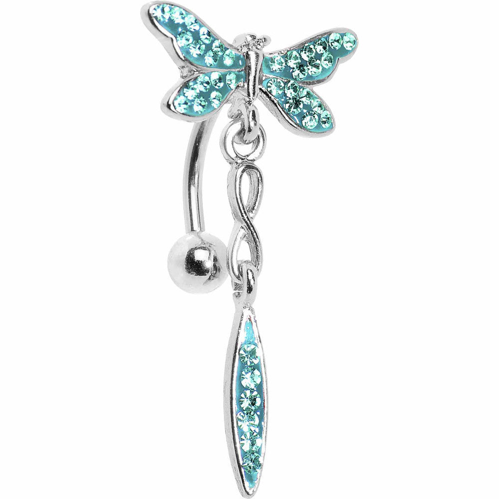 Top Mount Aqua Gem Dragonfly Belly Ring
