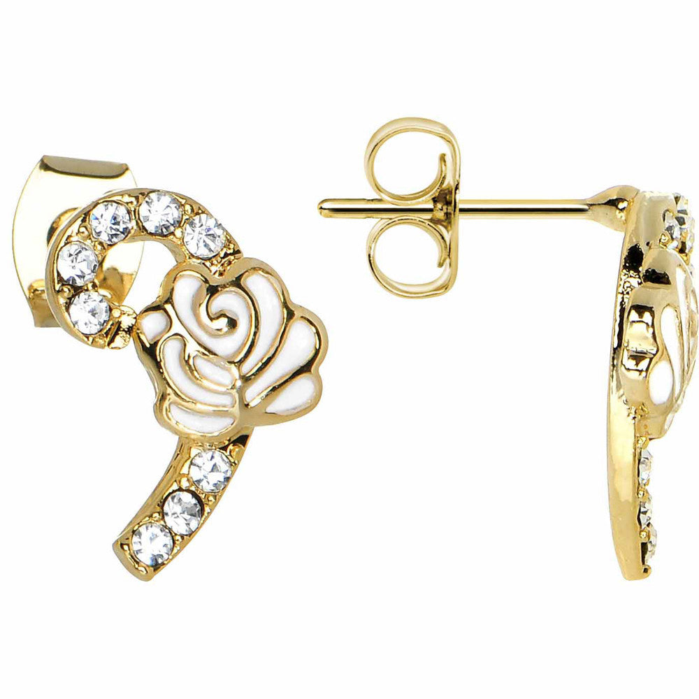 Gold Tone Blooming Long Stem Floral Stud Earrings