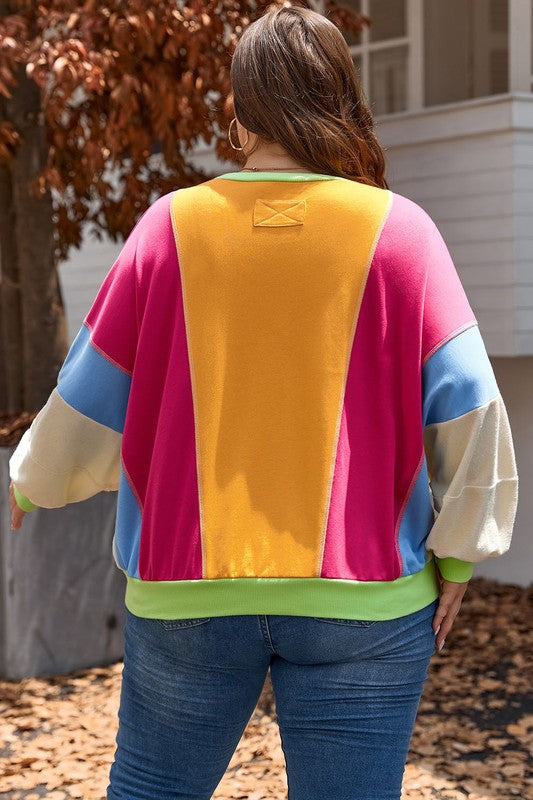 Plus Size Colorblock Patchwork Exposed Sweatshirt