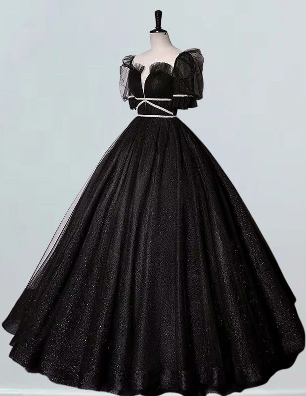 Off-Shoulder Tulle Prom Dress, Sparkle Detail, Elegant Evening Gown for Girls