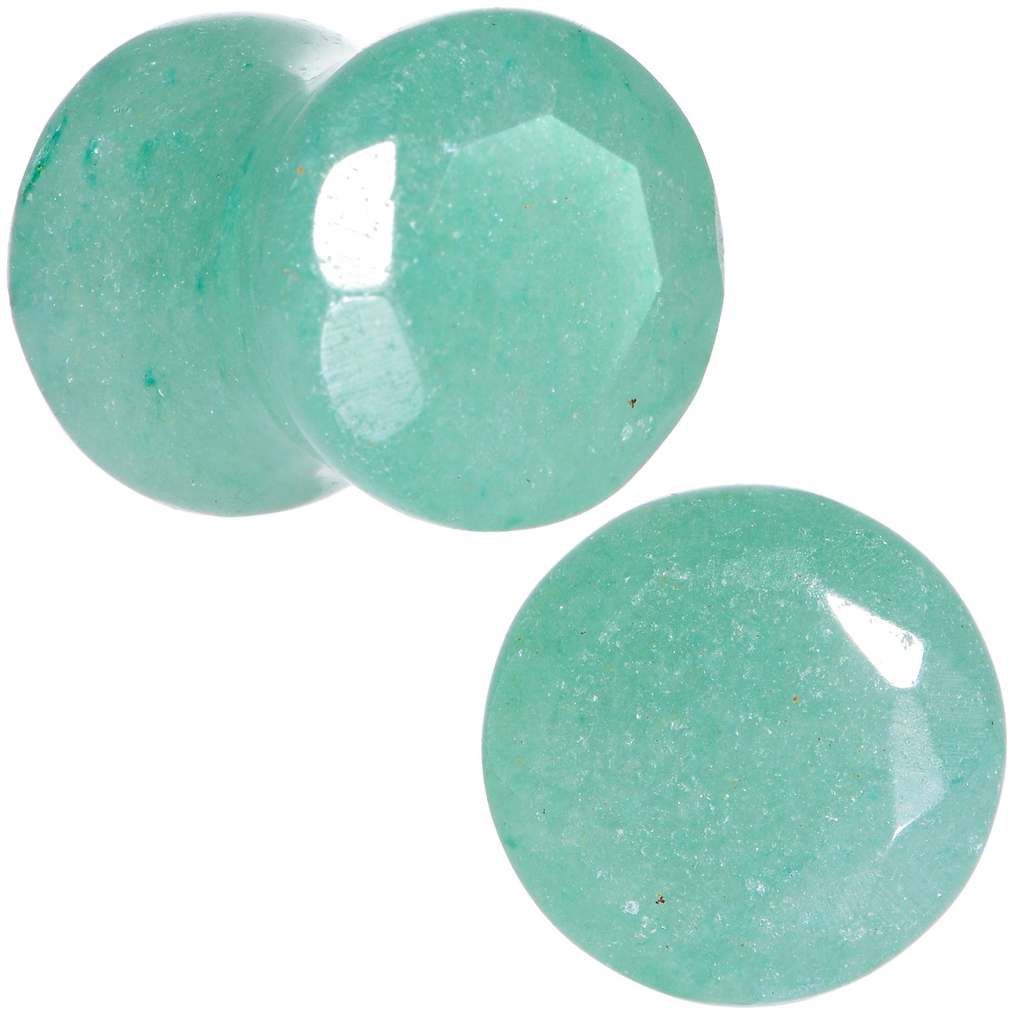 0G Set of Green Aventurine Semi Precious Stone Faceted Double Flare Plug
