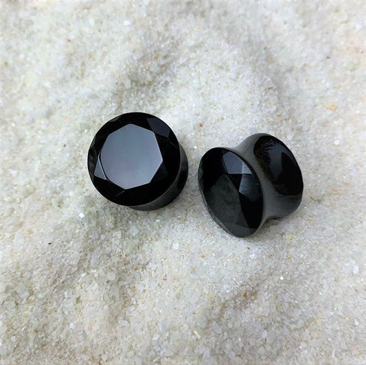 00G Black Agate Semi Precious Stone Saddle Plug Set