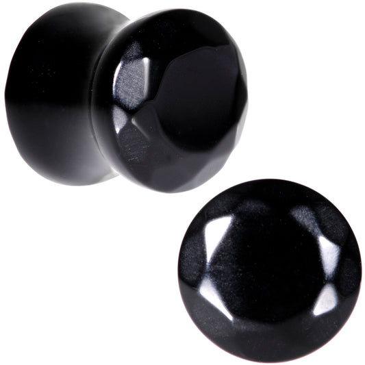 00G Black Agate Semi Precious Stone Saddle Plug Set