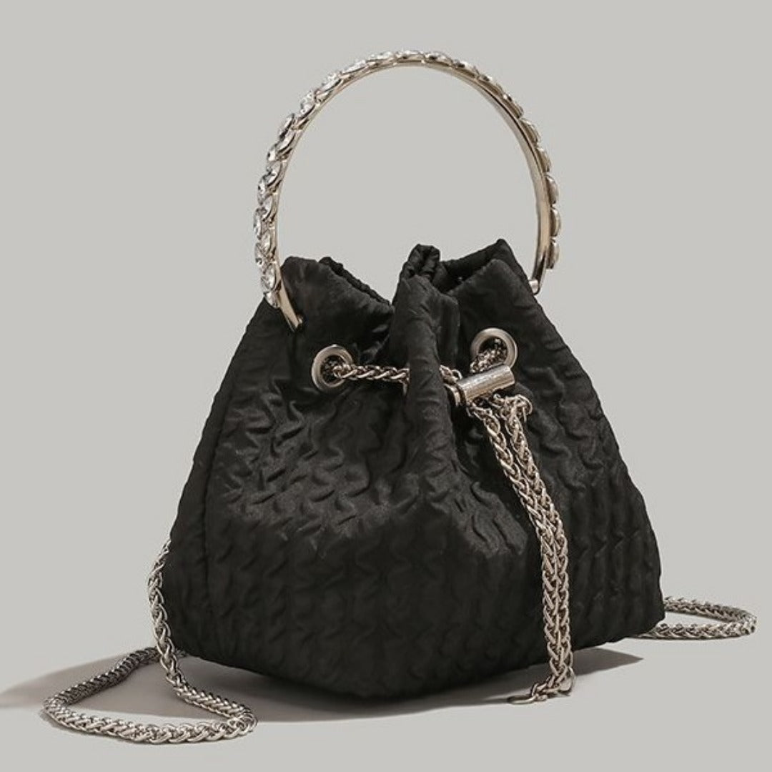 Rhinestone chain handbag women, fashion drawstring bucket bag evening clutch purse party Prom bag Party purse Prom bags clutches