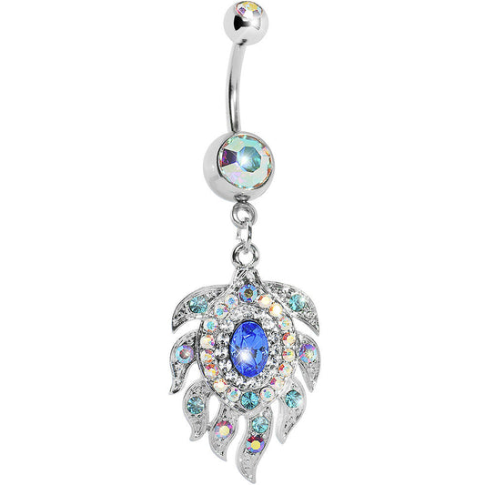 Aurora Double Gem Cubic Zirconia Peacock Feather Belly Ring