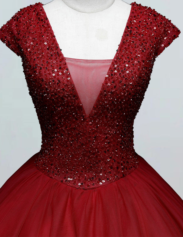 Burgundy V neck Prom Dress Long Floor length Deep V Ball Gown Beads Prom Party Dress Custom Made Wedding Dress