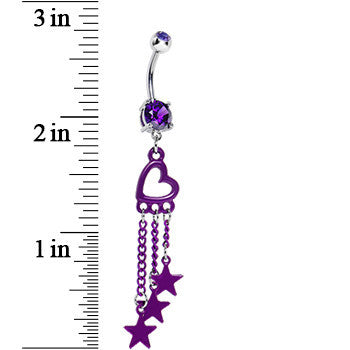 Purple Gem Hollow Heart Star Chains Belly Ring