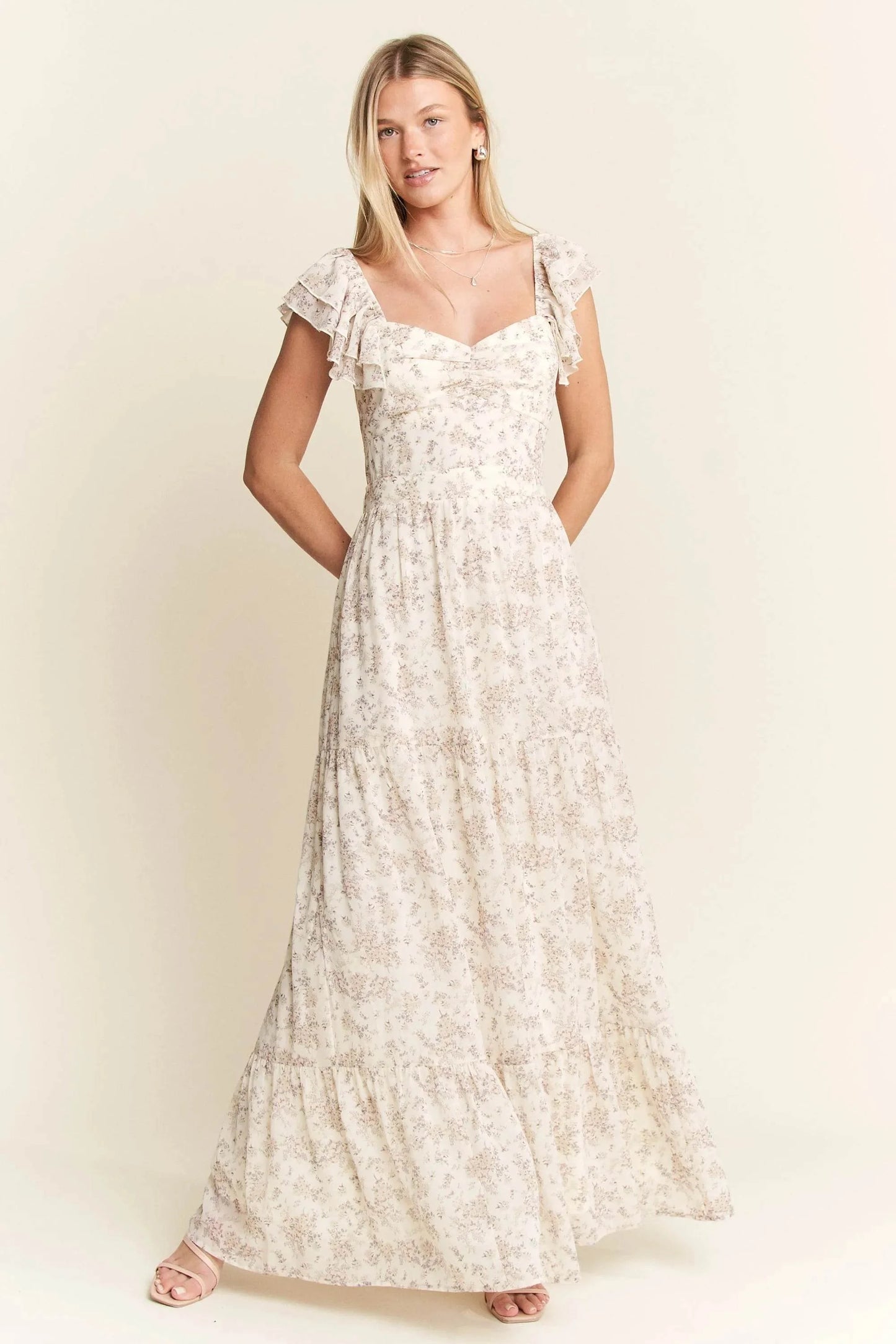 Jade By Jane Full Size Ruffle Sleeve Tiered Maxi Dress Plus Size