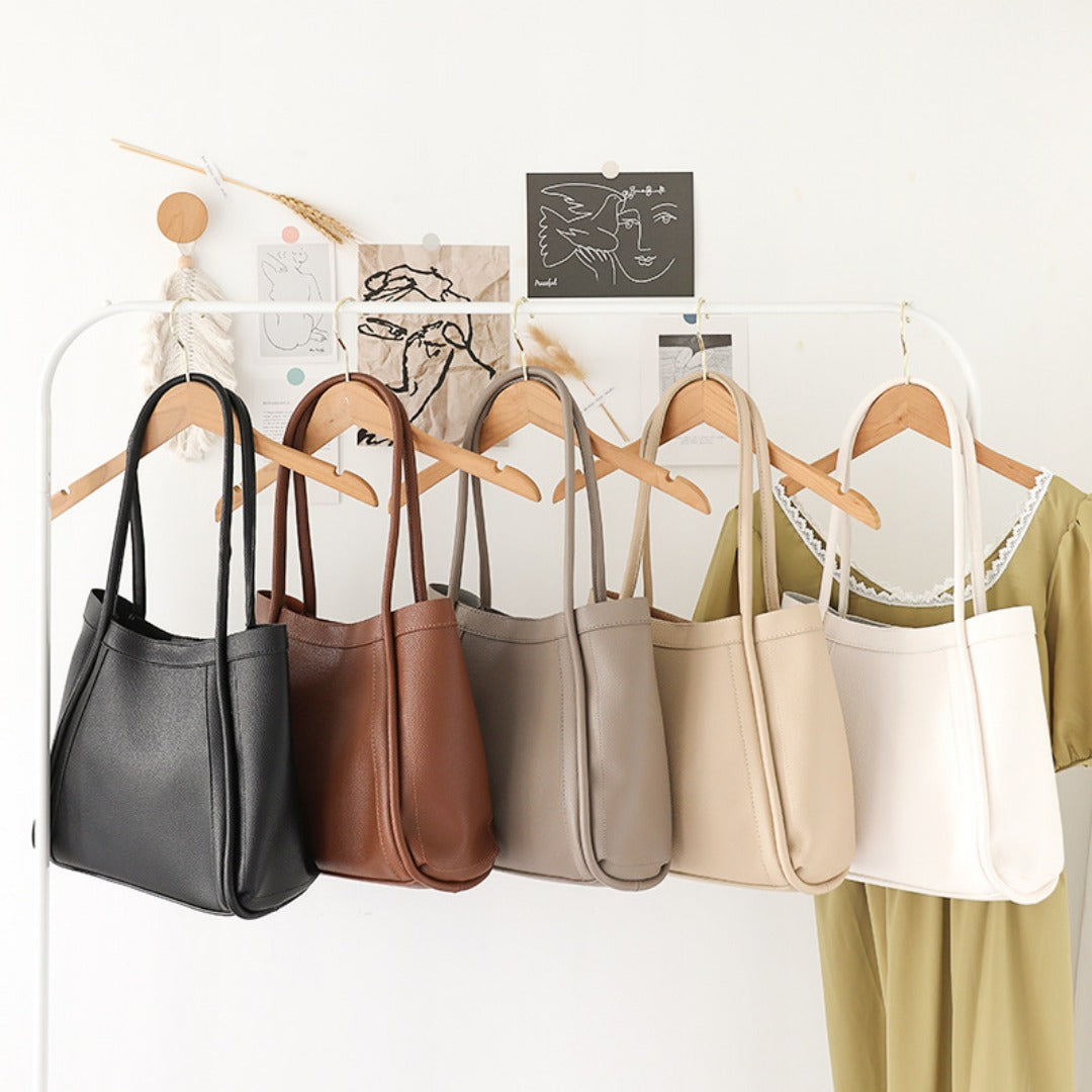 Elegant Large Capacity Tote Bag for Females - Retro Soft PU Shoulder Bucket Bag, Textured Hobo Bag 2 in 1