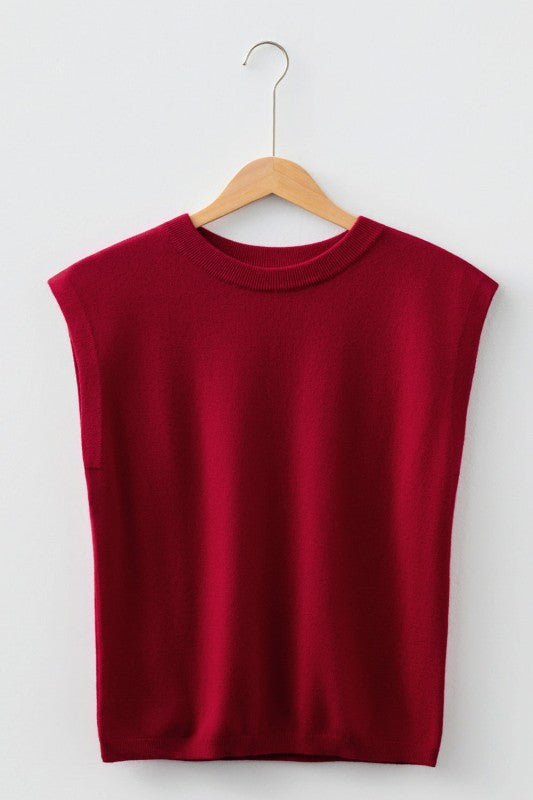 Solid Crewneck Cap Sleeve Knit Sweater