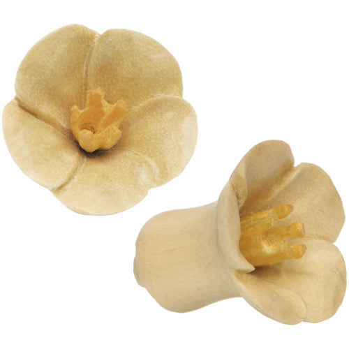 0G Organic Crocodile Wood Flower Hand Carved Plug Set