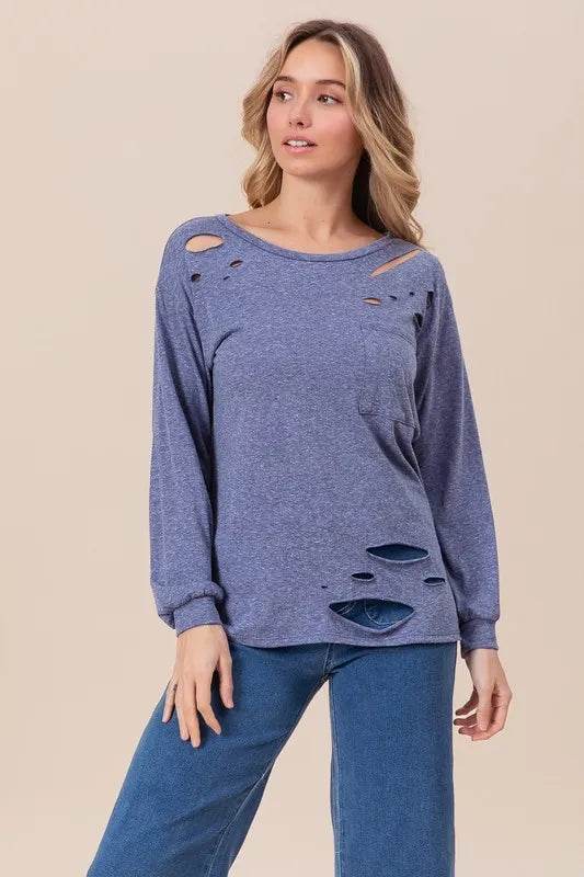 BiBi Triblend with Laser Cut Detailed T-Shirt
