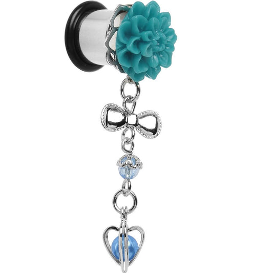 Aqua Flower Heart to Heart Dangle Plug Sizes 5mm to 12mm